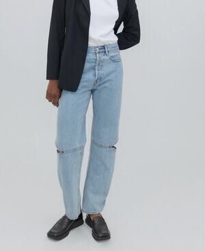 Still Here Cowgirl Jeans Vintage Blue Cutout High Rise Straight Leg 26